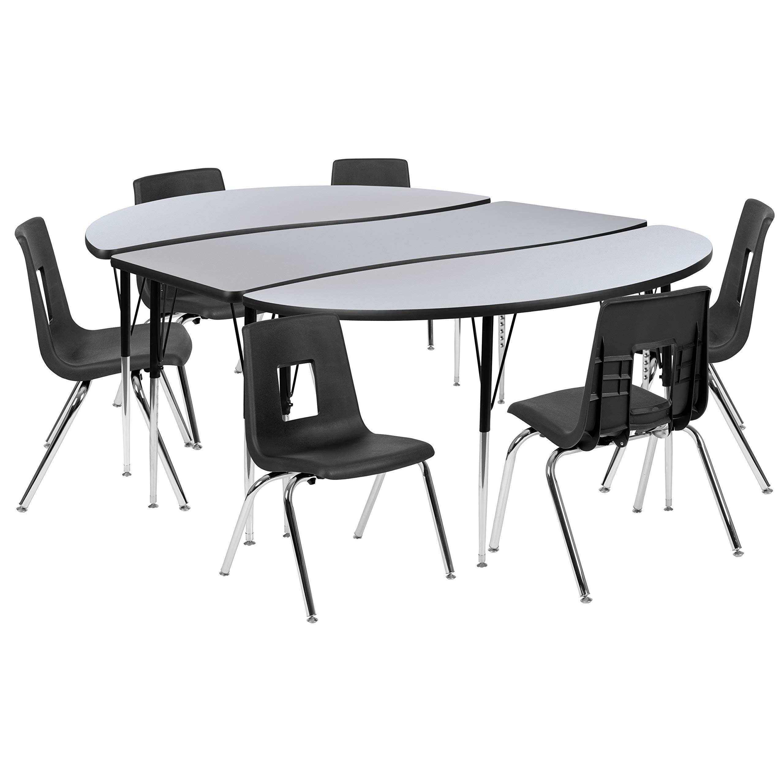 Flash Furniture Emmy 86" Oval Wave Flexible Laminate Activity Table Set With 16" Student Stack Chairs, Grey/Black